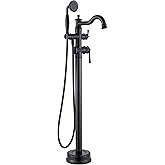 WINKEAR Freestanding Floor Mount Tub Filler with Handheld Shower Roman Bathtub Faucet by Matte Black Finish, Swivel Spout wit
