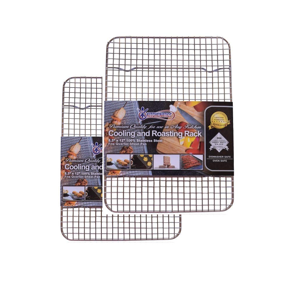 2-Pack Quarter Sheet Cooling Rack for Cooking and Baking - Stainless Steel Wire Rack for Cookies- Rust-Resistant Oven Rack, Grill Rack, Oven-Safe Baking Rack, Cookie Rack fits Quarter Sheet Pan