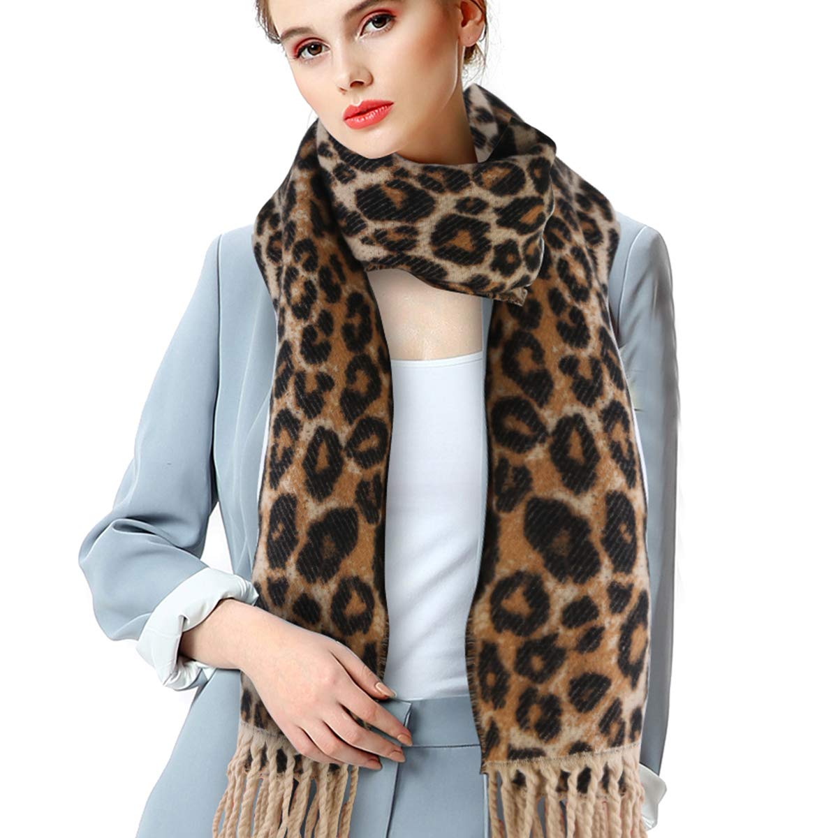 Yinuoday Winter Leopard Scarf with Tassels for Women Warm Winter Neck Wraps Pashmina Shawls Yinuoday Winter Leopard Scarf with Tassels for Women Warm Winter Neck Wraps Pashmina Shawls