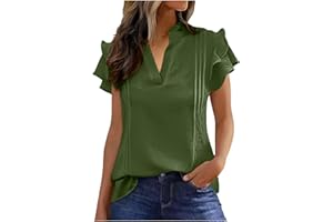 Womens Dressy Casual Tops Double Ruffle Short Sleeve V Neck Beach T Shirts Summer Elegant Business Work Blouse