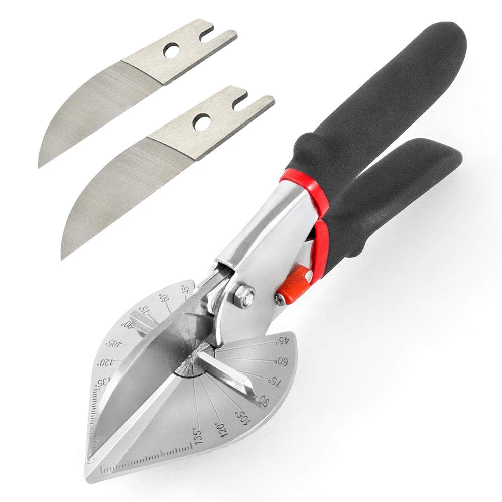 Multi Angle Miter Shear Cutter Hand Tools,45-135 Degree Adjustable Angle Scissors Trim Shears Tools for Vinyl Wood Molding Trim, 2 Extra Spare Blades Included