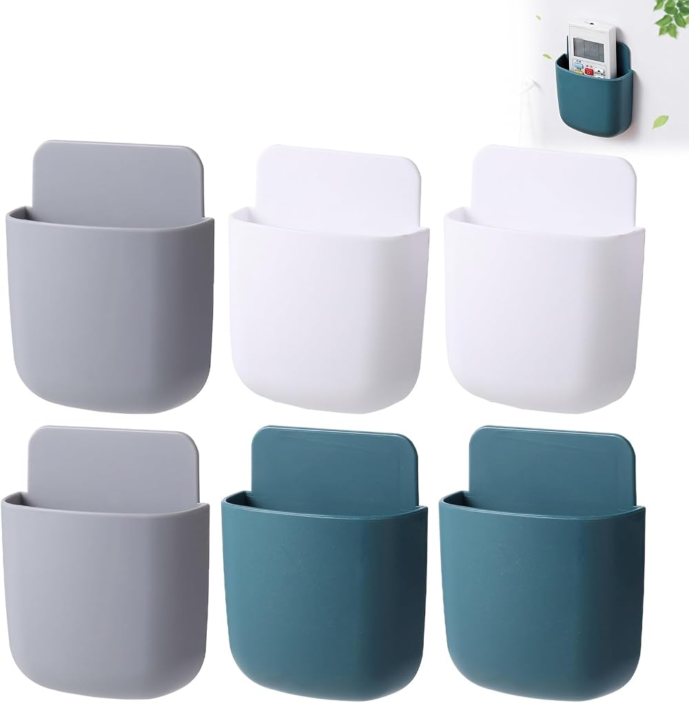 Liameph 6 PCS Wall Mounted Remote Control Holder with Charging Port