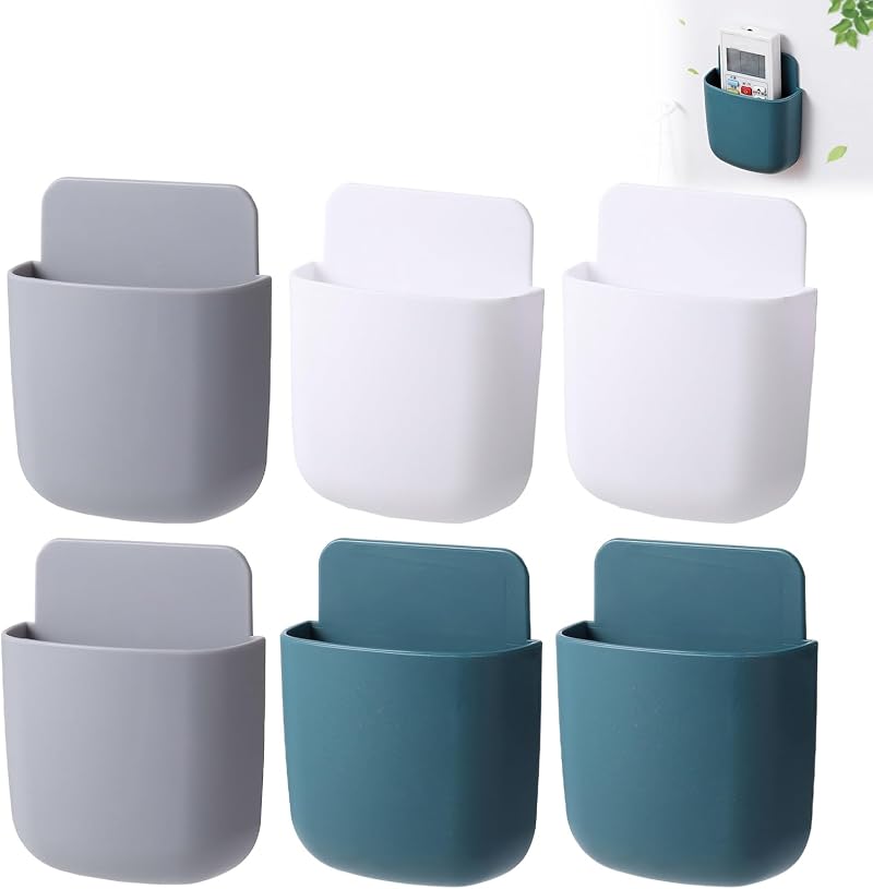 Liameph 6 PCS Wall Mounted Remote Control Holder with Charging Port