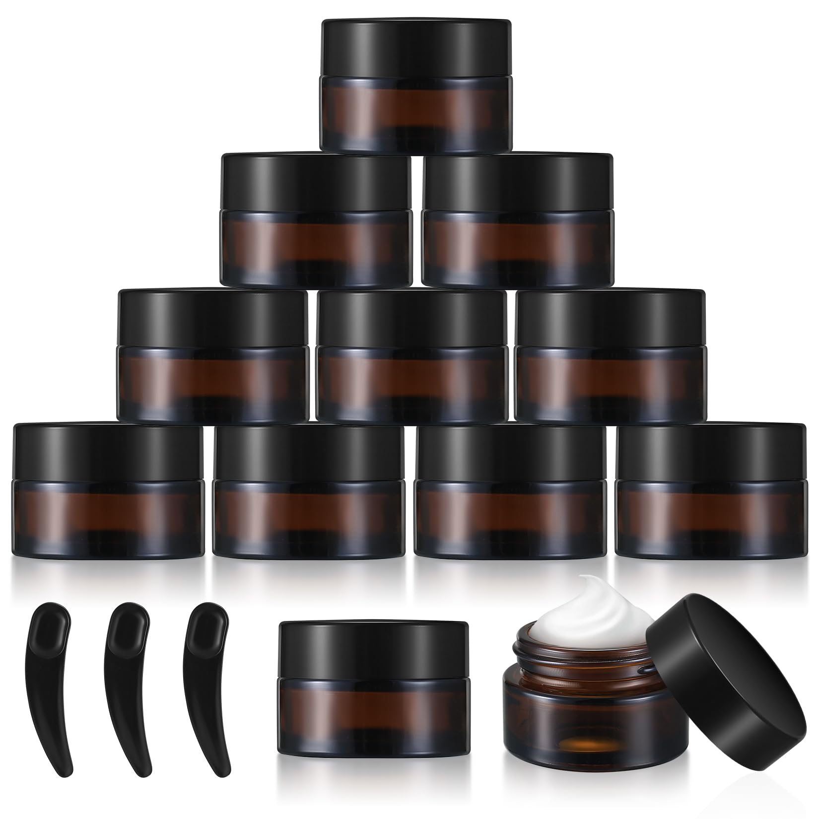 Pack of 12 Empty Cosmetic Jars - 20ml Refillable Cream Containers With Lids for Lotions, Nail Art Beads - Amber (Brown)