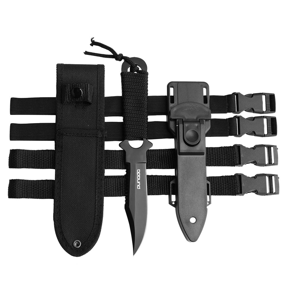 Scuba Diving Knife with Leg Straps 2 Pairs, Black Tactical Knife with 2