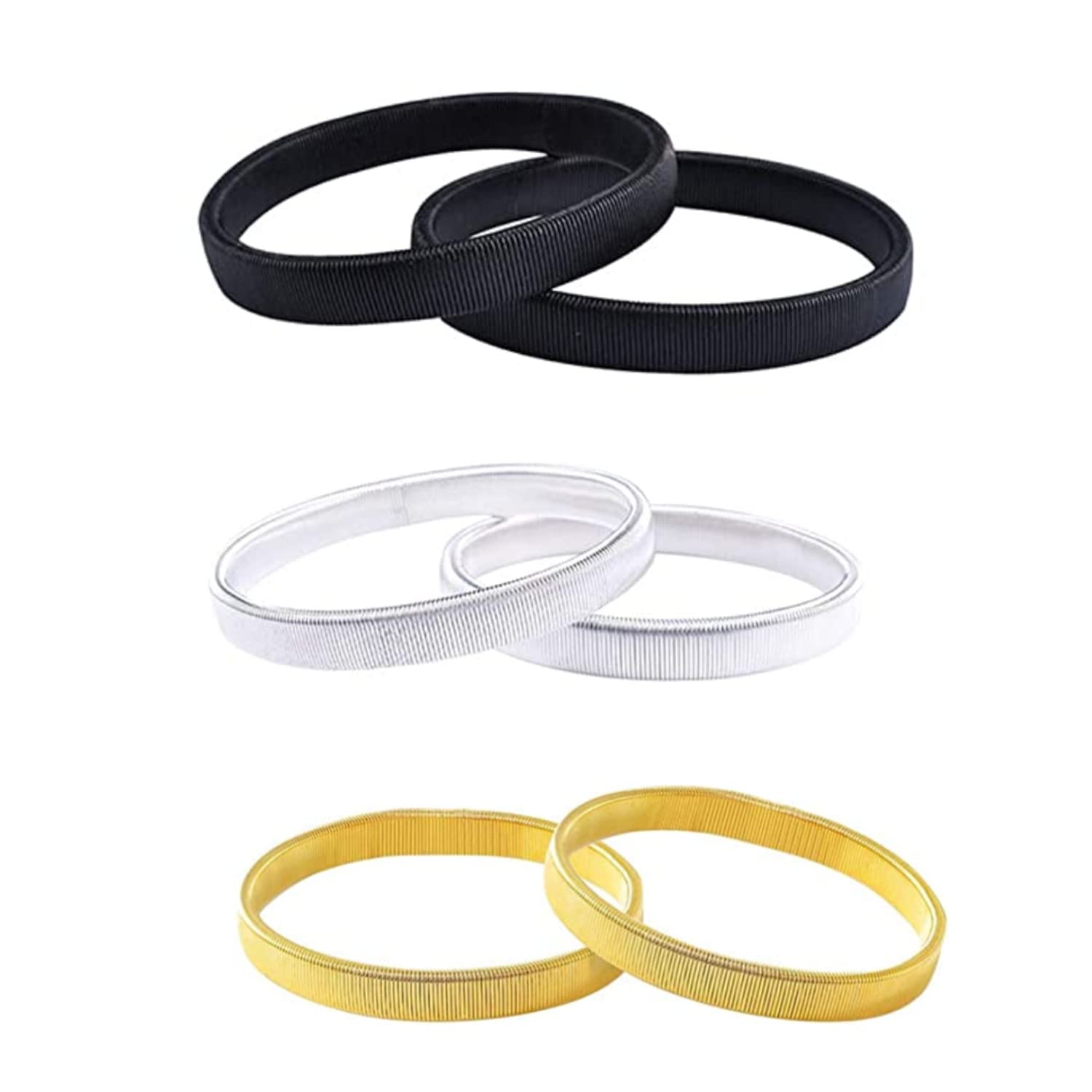 Bessy shop Shirt Sleeve Holders,3 Pairs Anti-slip Metal Stretchy Garter Elastic Armbands Adjustable Metal Shirt Sleeve Holders for Men Women Black Gold Silver