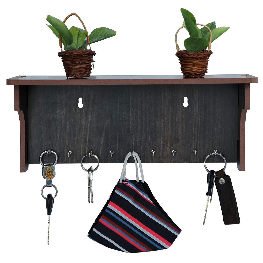 SUEFOR Wall Mount Key Holder with Shelf/Wall Hooks Stand/Key Chain