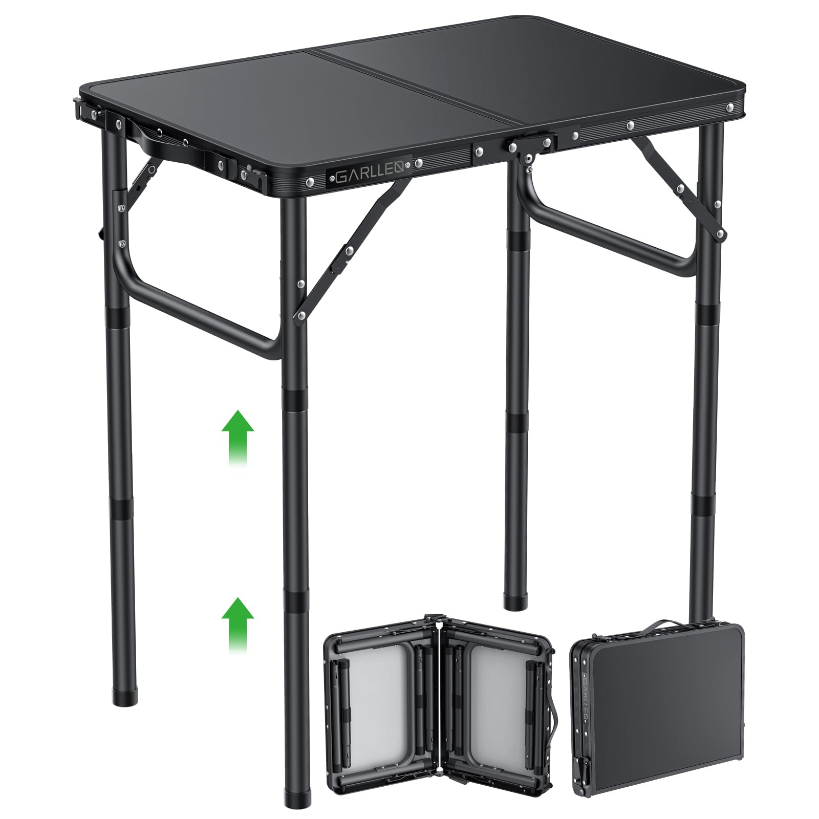 GARLLEN 2ft Folding Camping Table Max Capacity 66 lbs, Lightweight Folding Picnic Table with 3 Height Adjustable, Portable Aluminum Beach Table for Camping, BBQ, Travel, 22.8" L x 15.7" W