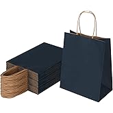 Joybe 50 Pack 8x4.75x10 Inch Medium Navy Blue Kraft Paper Bags with Handles Bulk, Craft Paper Gift Bags for Party Favors Grocery Retail Shopping Business Goody Merchandise Take Out Blank Sacks (50pcs)