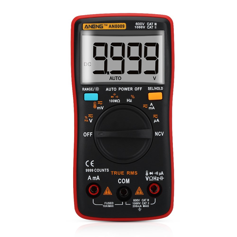Akozon Handheld Digital Multimeter, AN8009 9999 Counts Digital Multimeter-True RMS -AC/DC Voltage Electronic Meter-Continuity,Frequency, Tests Diodes,Transistors,Temperature Tester-LCD Display