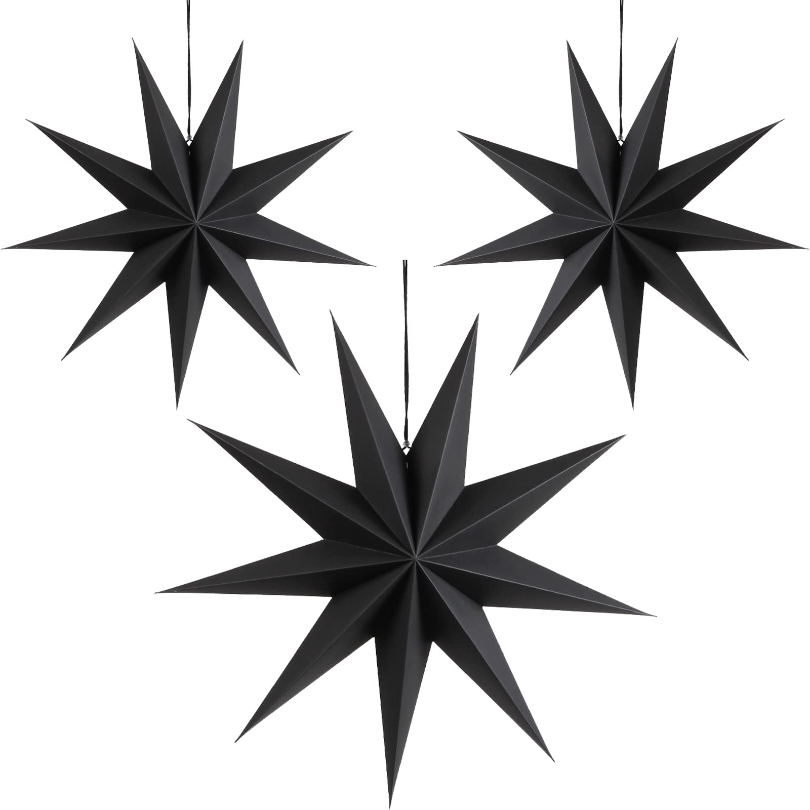 SUNBEAUTY 30 cm Paper Star, Black, Set of 3, Folding Stars, Decoration, Hexagonal Christmas Star Decoration