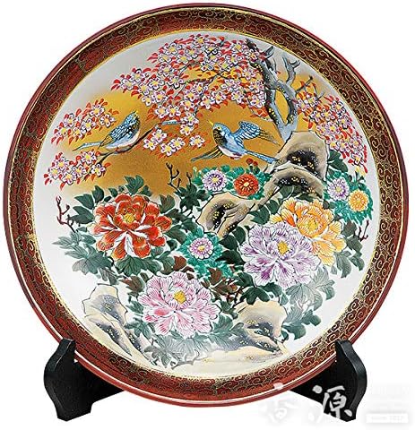 九谷焼 10号 飾皿 牡丹花鳥 皿立付 光崖窯 Fizjolov Pl