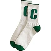 SHENHE Women's Retro Striped Crew Socks Letter Print Knit Athletic Sports Casual Socks