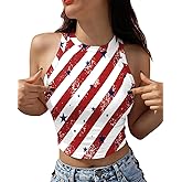 Eciodci Women's American Flag Crop Top USA Patriotic 4th of July Soft Summer Sleeveless USA Flag Crop Tank Tops for Women