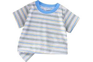 Toddler Baby Stripes Shirts Short Sleeve Crewneck Striped Tee Tops Boys Girls Cotton Summer School Athletic Tshirts