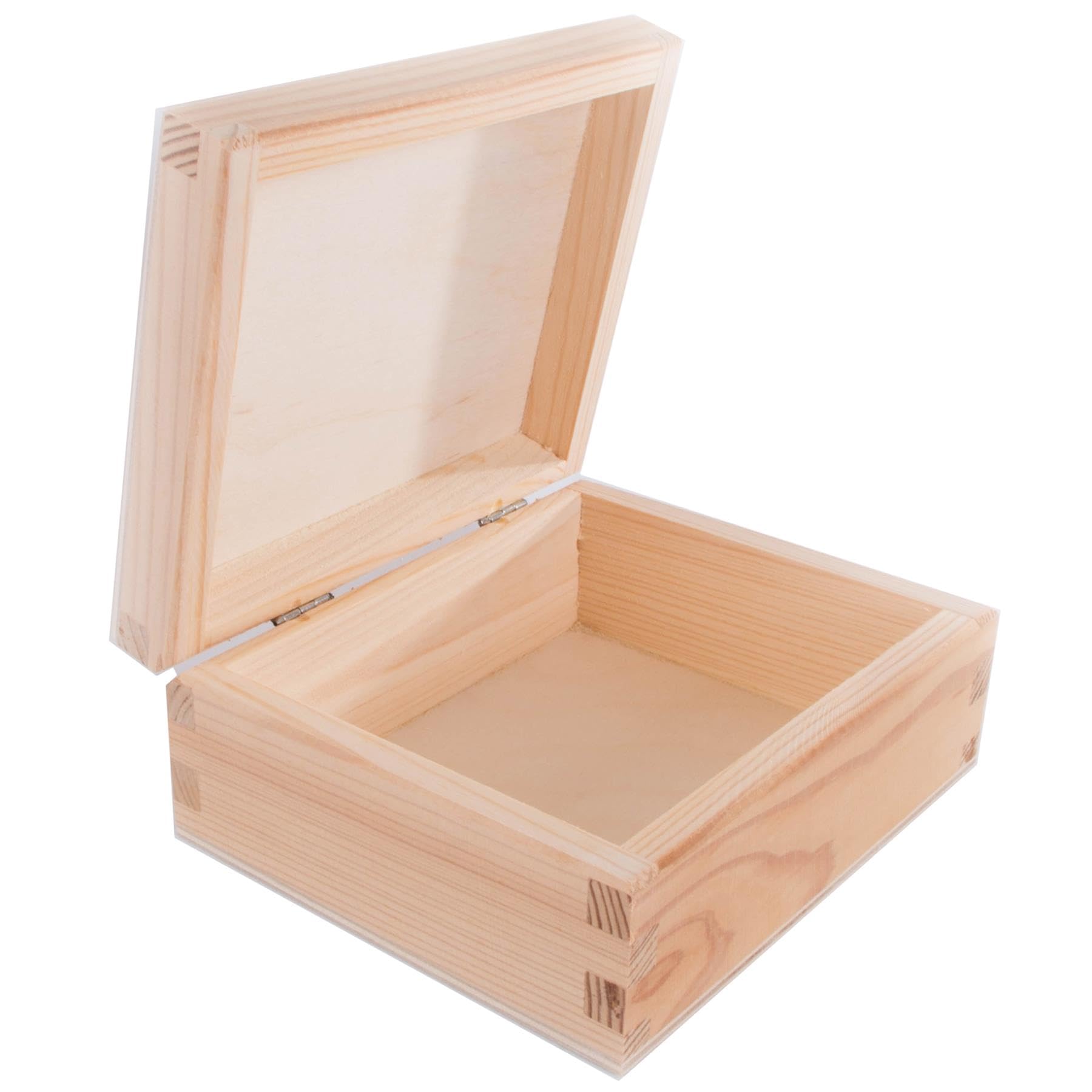 WooDeeDoo Small Rectangular Wooden Storage Box with Hinged Lid – 14.5 x 12 x 6 cm – Unfinished Pine Box for Crafts Trinkets Keepsakes Jewellery Memory Tokens Personalised Gift Decorating — image 1