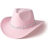 Gossifan Western Cowboy Hat for Men Women Wide Brim Felt Fedora Cowgirl Hats with Buckle Belt