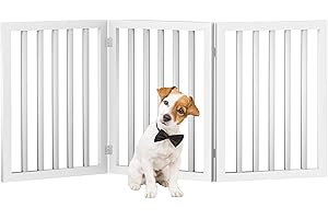 Pet Gate - 3-Panel Indoor Foldable Dog Fence for Stairs, Hallways, or Doorways - 55x24-Inch Retractable Freestanding Dog Gates by PETMAKER (White)