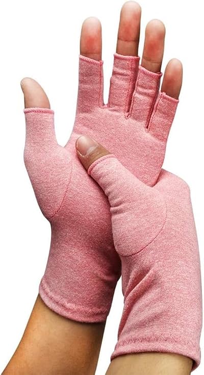 VITTO Anti-Arthritis Gloves Women Men Compression Fingerless Pink Medium