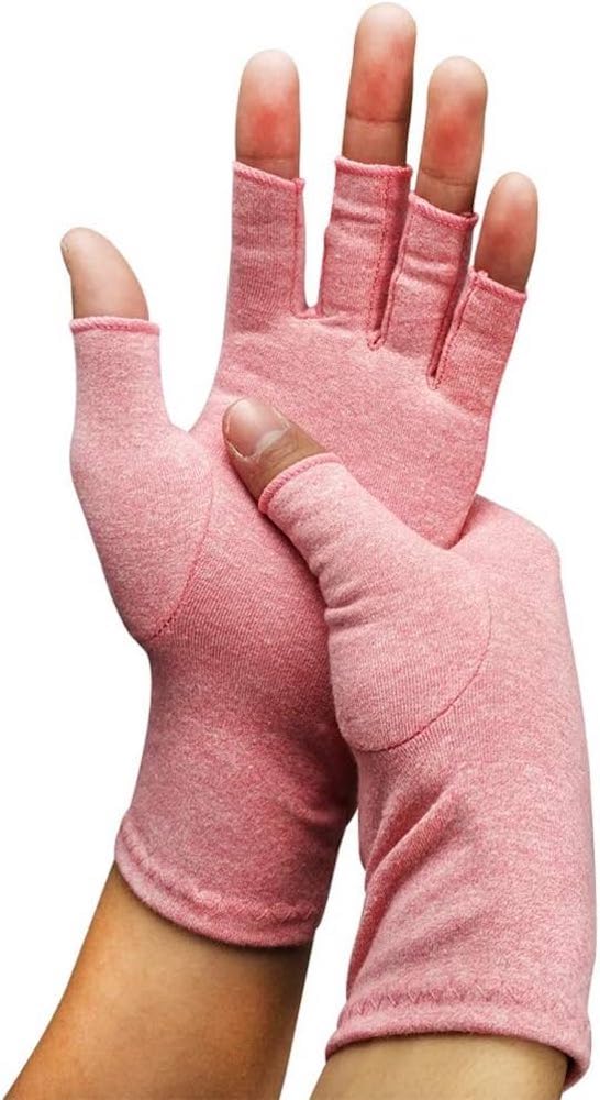 VITTO Anti-Arthritis Gloves Women & Men - Compression Gloves for Arthritis Pain Relief, Carpal Tunnel, Injuries - Fingerless Gloves for Women (Medium, Pink)