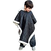 Birdy Boutique Car Seat Poncho for Kids – Reversible Warm Blanket with Hoodie – Safe to Use Over Seat Belts – Easy On, Easy Off, and Doesn’t Impact Seat Performance - Black – One Size