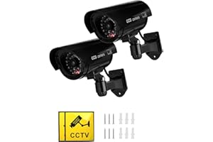 Twilight Garage 2 Packs Dummy Camera CCTV Surveillance System with LED Red Flashing Light with Safety Warning Stickers, Fake 