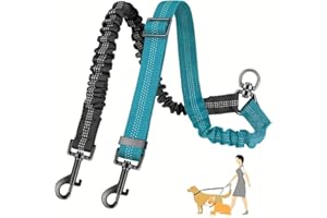 1Pcs 2 in 1 Double Dog Leash Coupler, 360° Swivel No Tangle Splitter, Reflective Shock Absorbing Bungee Lead with Adjustable 