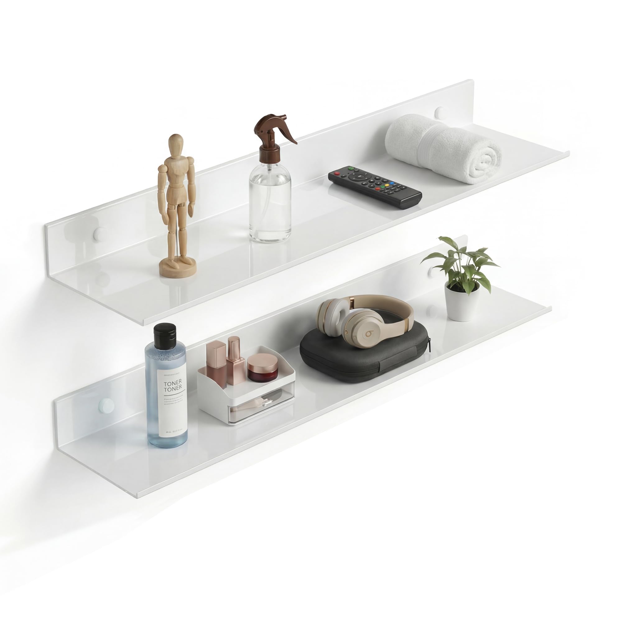 Z metnal Wall Shelf, 20 inch Floating Shelves, Metal Wall Shelf for Display Collection Organization, Aluminum, Wall Mounted, White, 50cm, 2 Pack