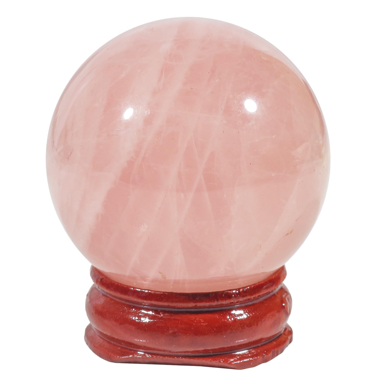 Lovionus89 40mm Energy Stone Crystal Ball with Wood Stand - Divination Sphere for Chakra Healing Home Office Decor Meditation Semi-precious Ball, Rose Quartz