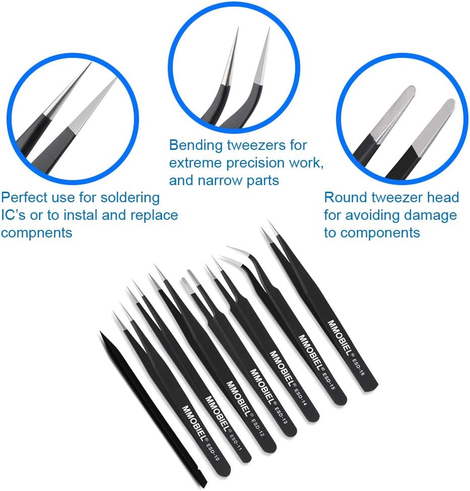 MMOBIEL 7X Precision Tweezers Set, Anti-Static Stainless Steel ESD Tweezers, for Electronics Laboratory Work, Jewelry, Craft - Image 4