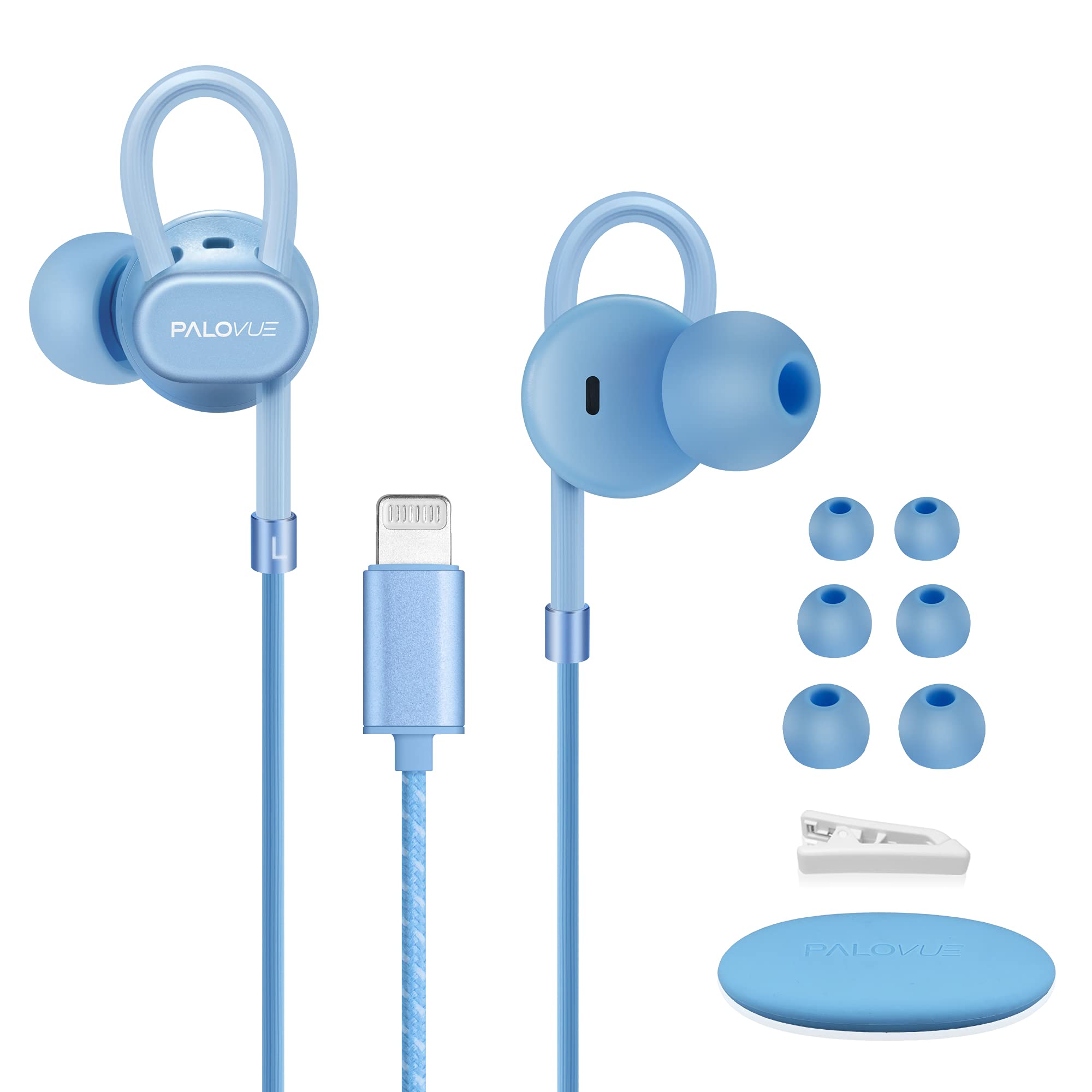 Neoflowcolor Lightning Headphones With Microphone, MFi Certified Noise Isolation Earbuds Compatible With iPhone 14 13 12 11 Pro Max X/XS Max/XR 8/P 7/P, Blue