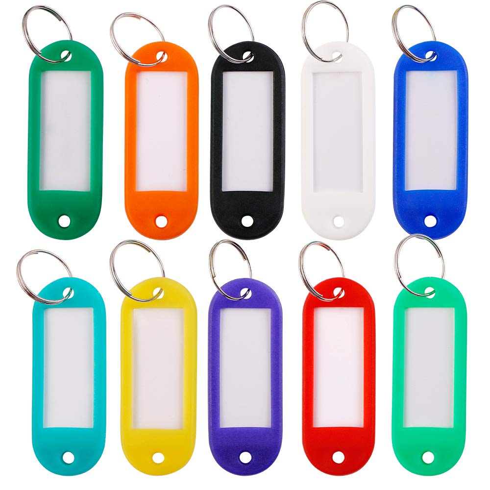 InterUS 50 Pack Key Tags, Plastic ID Labels Tags with Split Ring Label Window, Assorted Colors
