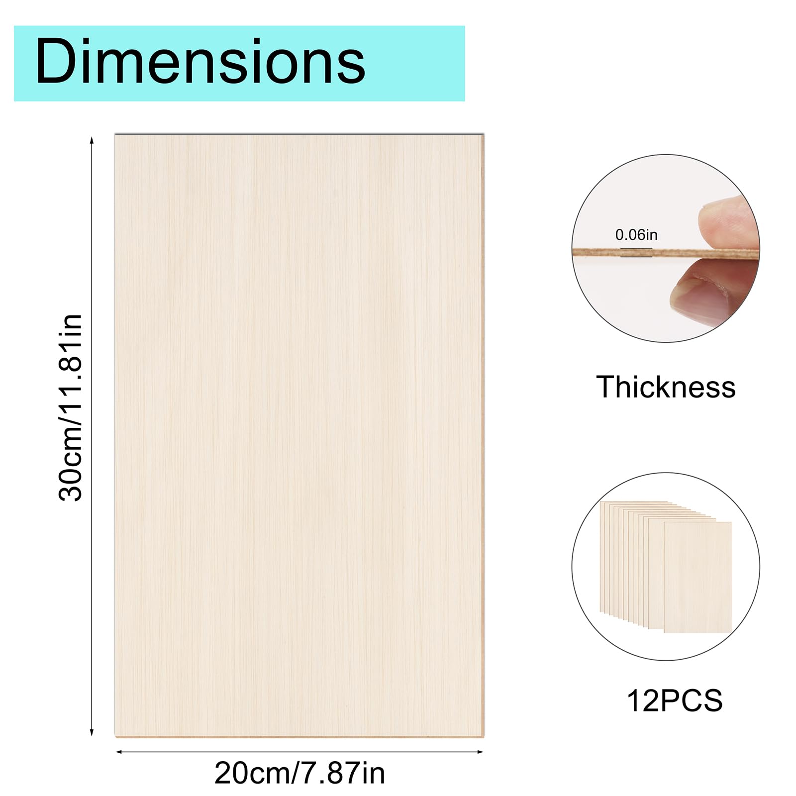 12 Pack Basswood Sheets 12 x 8 x 1/13 Inch Thin Plywood Balsa Wood Boards for Crafts, Laser Cutting, Wood Burning and Drawing