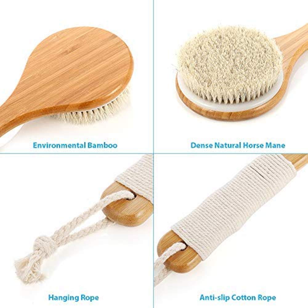 Veahom Long Handle Soft Dry Brush for body, Natural Bristle, Remove Dead Skin and Toxins, Clean lymphatic system, Stimulates Blood Circulation, Dense and Soft Brush Suitable for Women and Adults