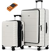 CENSIEN Luggage Sets 2 Pieces, 20/28 Inch PC Hardshell Suitcase with Spinner Wheels, 20 Inch Expandable Clamshell Carry On Luggage and 28 Inch Aluminum Frame Top Opening Checked Luggage (White)