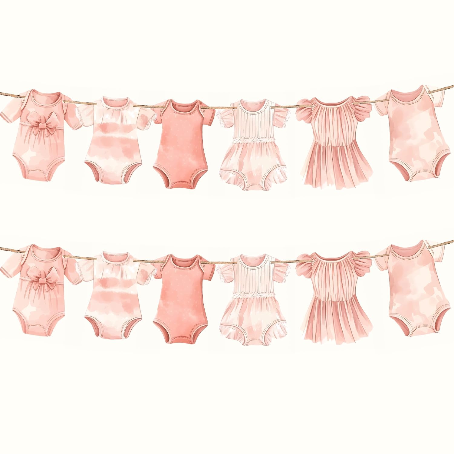 Photo 1 of Pink Girl Baby Shower Decorations, Girl Onesie Outfit Banner, Baby Shower Decoration for Girls, Pink Nursery Decor, Newborn Celebration Banner