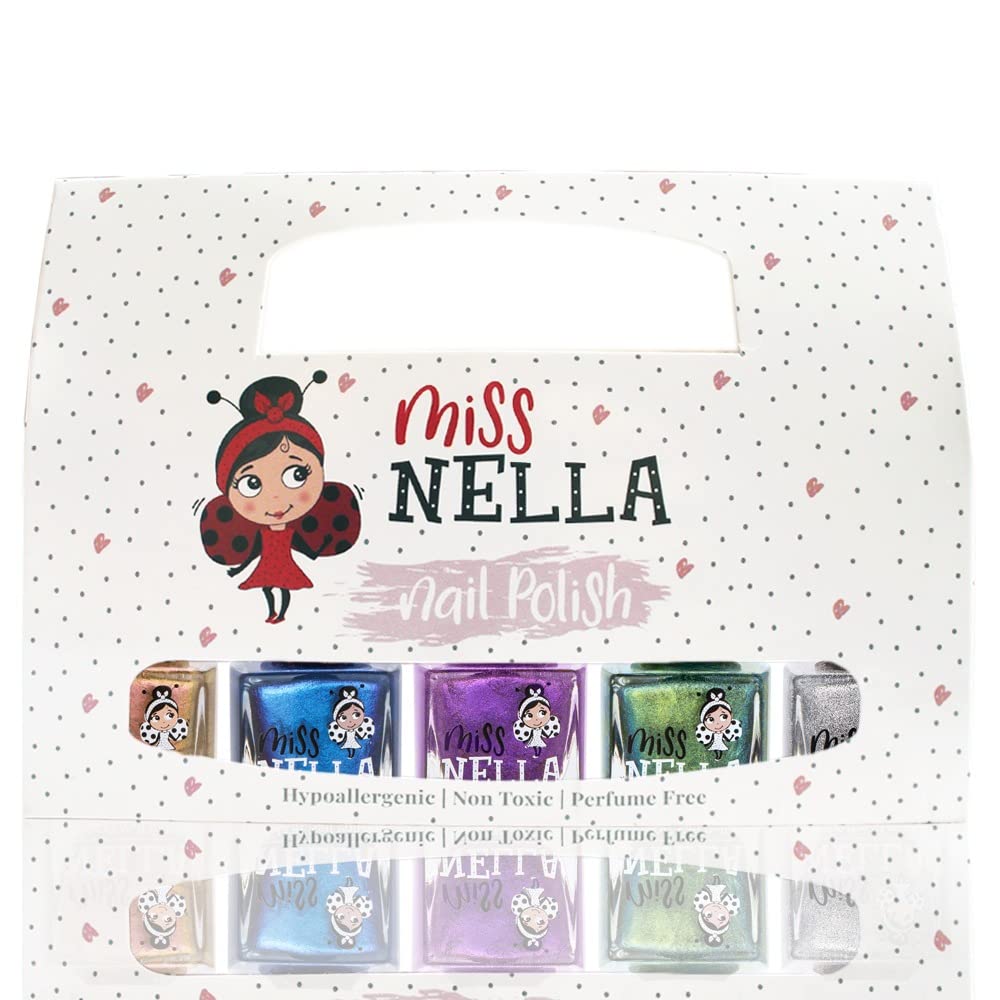 Miss Nella SPACE COLLECTION 5 Chrome nail polish set- Gold, Blue, Purple, Green, Silver, Peel Off kids Nail Polish