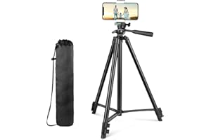 AUREDAY 50” Phone Tripod Stand, Aluminum Lightweight Tripod for Camera and Phone, Cell Phone Tripod with Phone Holder and Carry Bag, Compatible with iPhone & Android