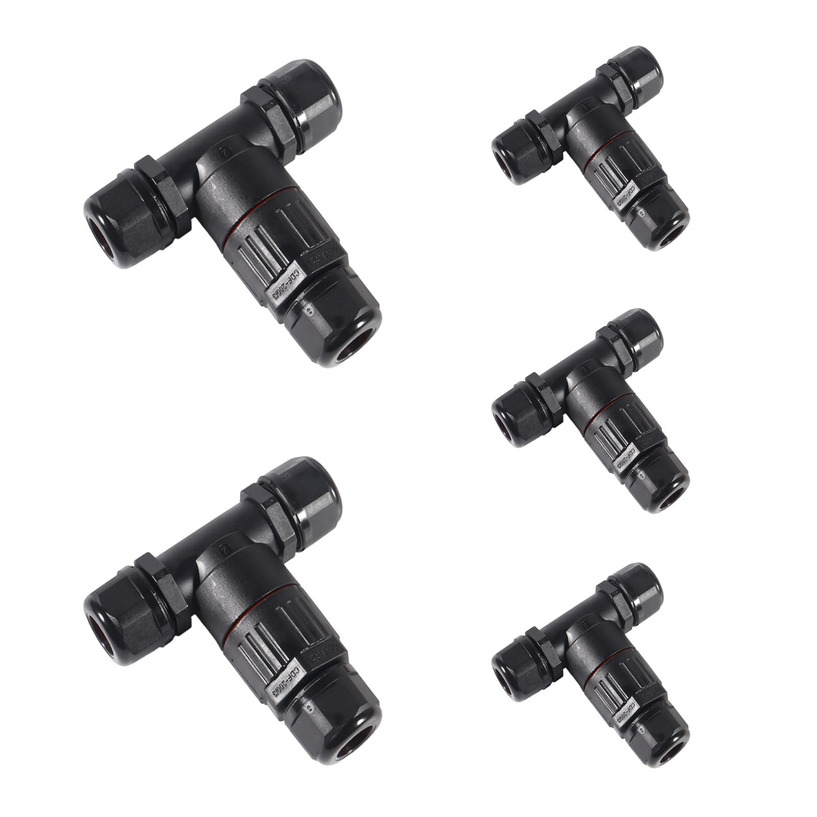 Dealikee 5PCS IP68 Waterproof Junction Box, T Shape 3 Pin Outdoor Electrical Cable Connector, Electrical Junction Box for Cables Ø 5-12 mm