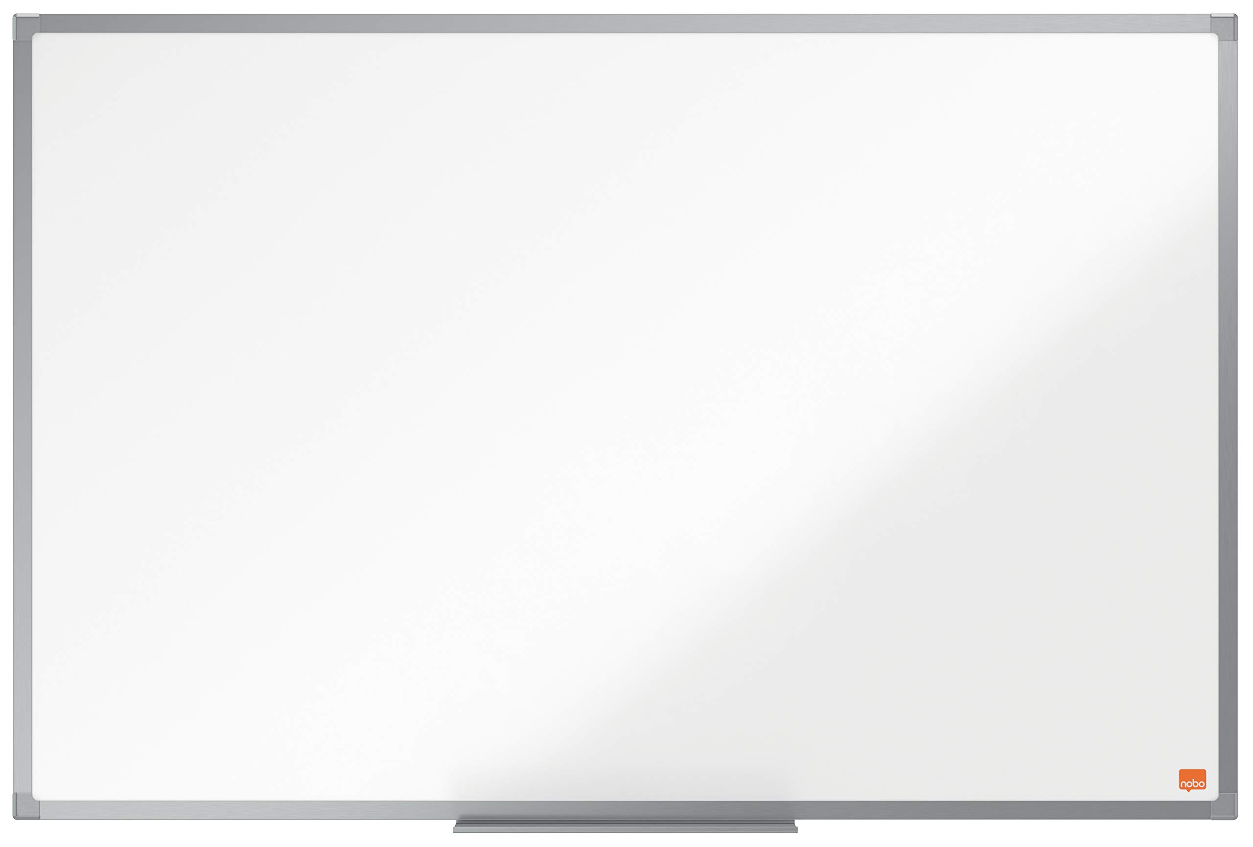 Nobo Enamel Magnetic Whiteboard, 900 x 600mm, Aluminium Trim, Corner Wall Mounting, Includes Whiteboard Pen Tray, Essence Range, 90 x 60cm, White, 1915451