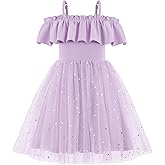 Arshiner Toddler Girl Tulle Dress Girls Sequin Summer Dresses Off Shoulder Flutter Formal Birthday Party Princess Dress