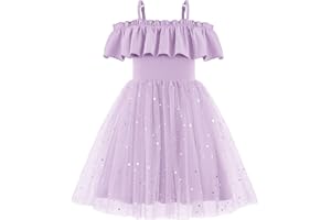 Arshiner Toddler Girl Tulle Dress Girls Sequin Summer Dresses Off Shoulder Flutter Formal Birthday Party Princess Dress