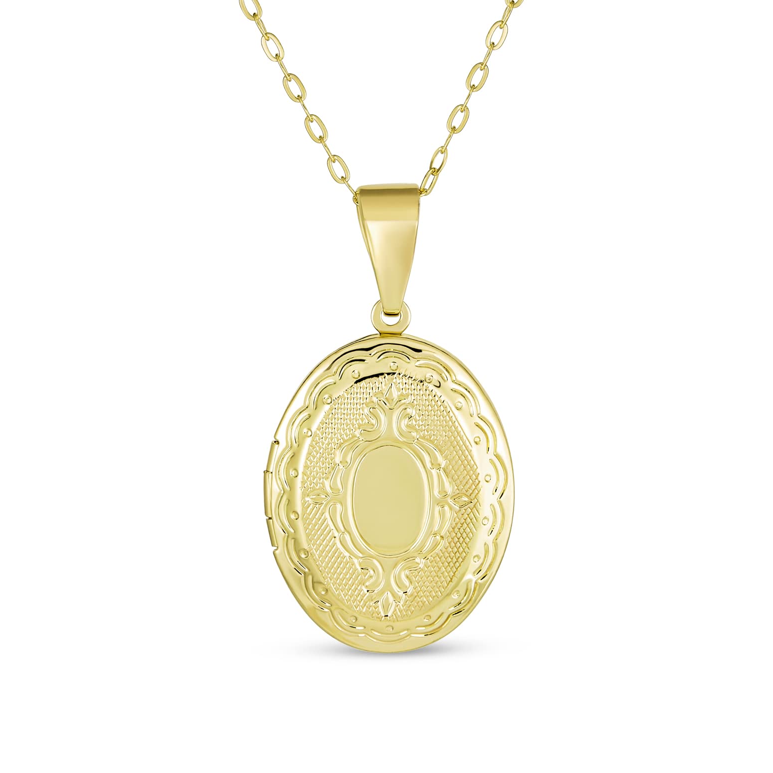 Bling Jewelry Personalized Vintage Antique Style Etched Leaf Scroll Holds Two Memory Photo Picture Oval Locket For Women Gold Plated Customizable Pendant Necklace