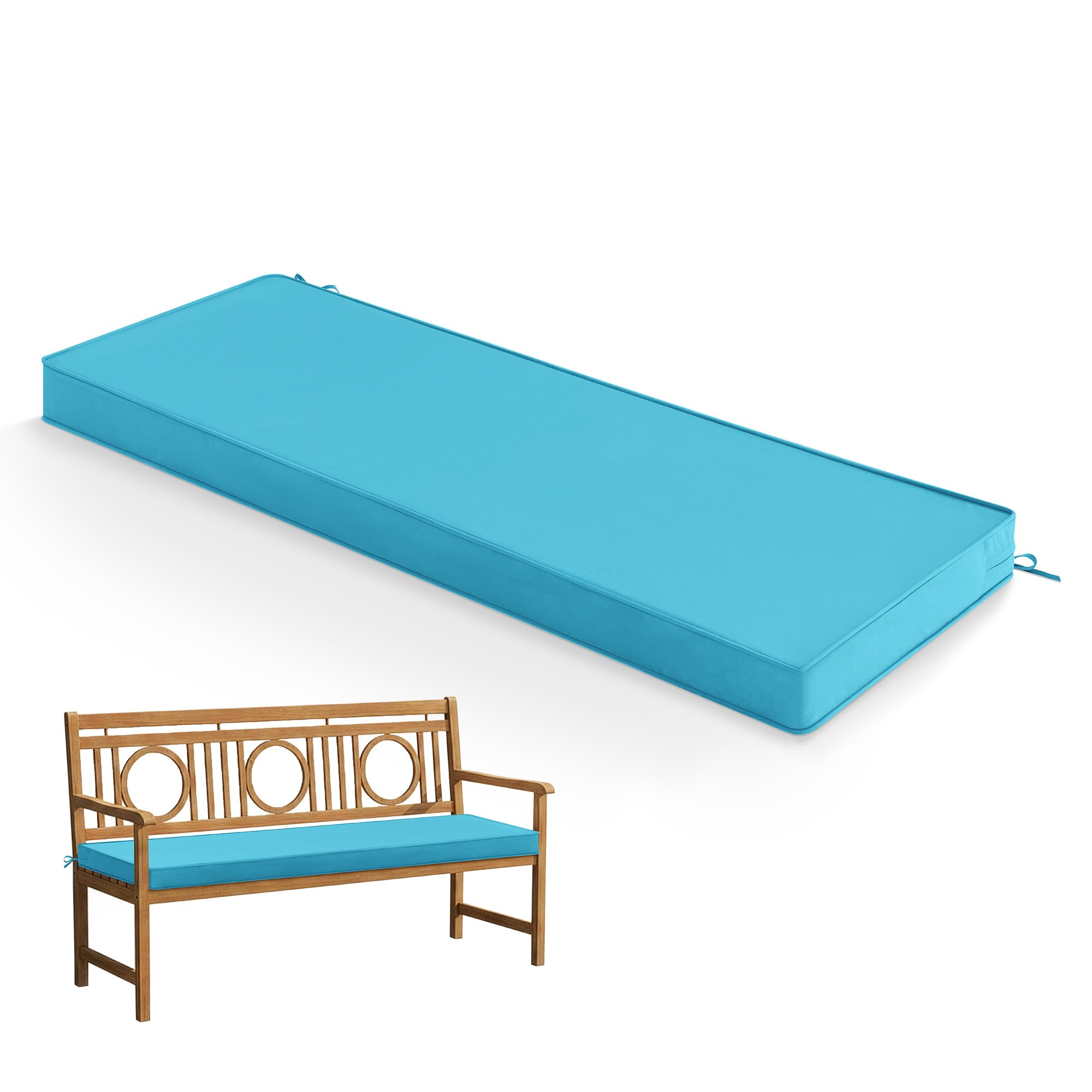 Summsun Outdoor Bench Cushion: Waterproof and Fade Resistant Patio Furniture Cushions - Non-Slip Bench Pad Cushion with Removable Cover for Garden Swing Porch Sofa Settee, 48 x 18 x 3 Inch, Teal Image