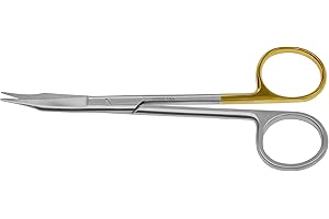 STINST USA Goldman Fox Curved – Dental Surgical Scissor for Suture and Tissue Cutting Oral Surgery – Stainless Steel with One Serrated Gold Handle – Autoclavable C-0631