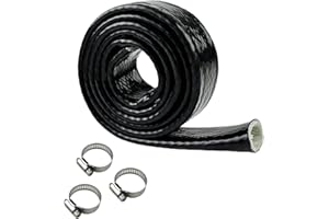 YAMAKATO 1" ID Heat Shielded Fire Thermo Armor Fire Sleeve Silicone Coated Fiberglass Heat Protection for Automotive Hose Lines & Electrical Wiring (Black, 5FT