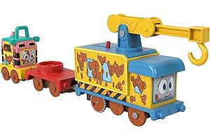 Thomas & Friends Motorized Toy Set Muddy Fix ‘em Up Friends Carly the Crane & Sandy the Rail Speeder for Preschool Pretend Play Kids Ages 3+ Years