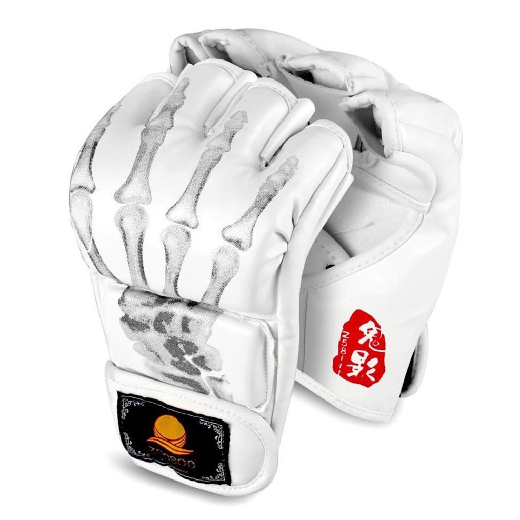 ZooBoo MMA Gloves - Half-Finger Boxing Fight Gloves with Adjustable Wrist Band for Sanda Sparring & Punching Bag Training (White)