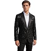 PYJTRL Men's Embroidered Sequin Floral Pattern Blazer Jacket with Rhinestone Notched Collar for Wedding Party Prom