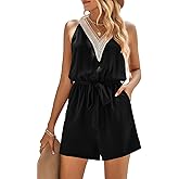 PRETTYGARDEN Women's Summer Sexy V Neck Romper 2026 Fashion Sleeveless Casual Waist Tie Short Jumpsuit With Pocket